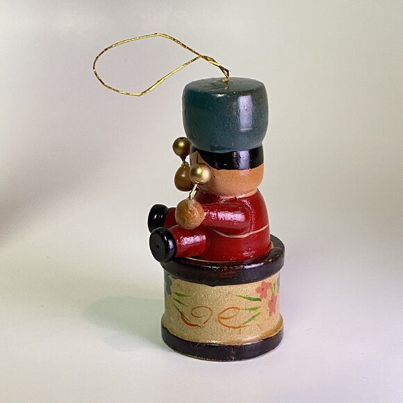 Vintage Christmas Lot 4 Painted Wood Ornaments Nutcracker Train Sled Drummer - Picture 15 of 16